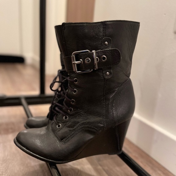 Black leather, ankle boots, - Picture 1 of 4